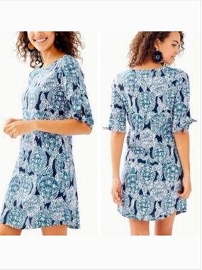Lilly Pulitzer Small S Preston tie sleeve dress Deep indigo snap to it